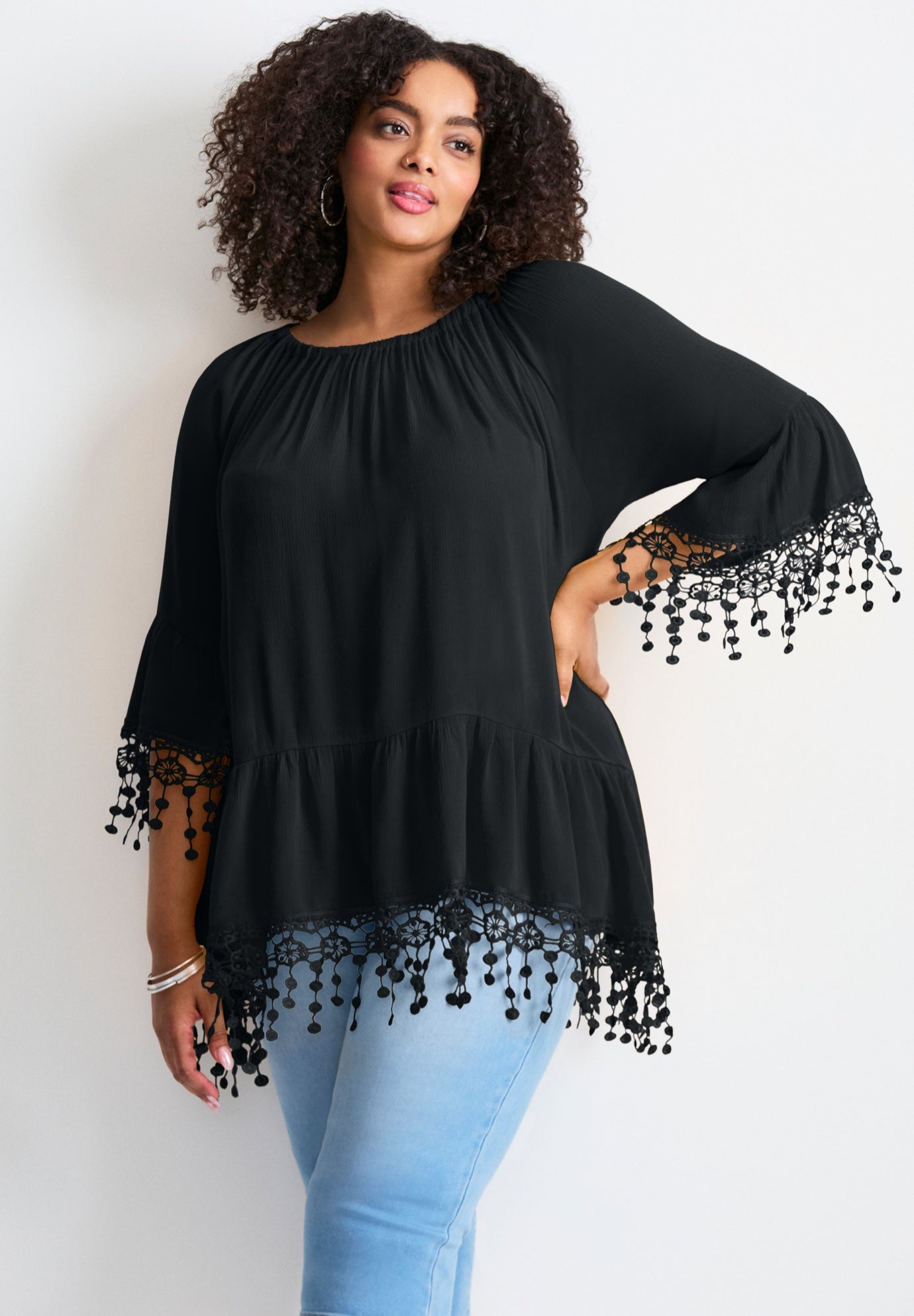  Crochet Fringe Trim Tunic image number 1