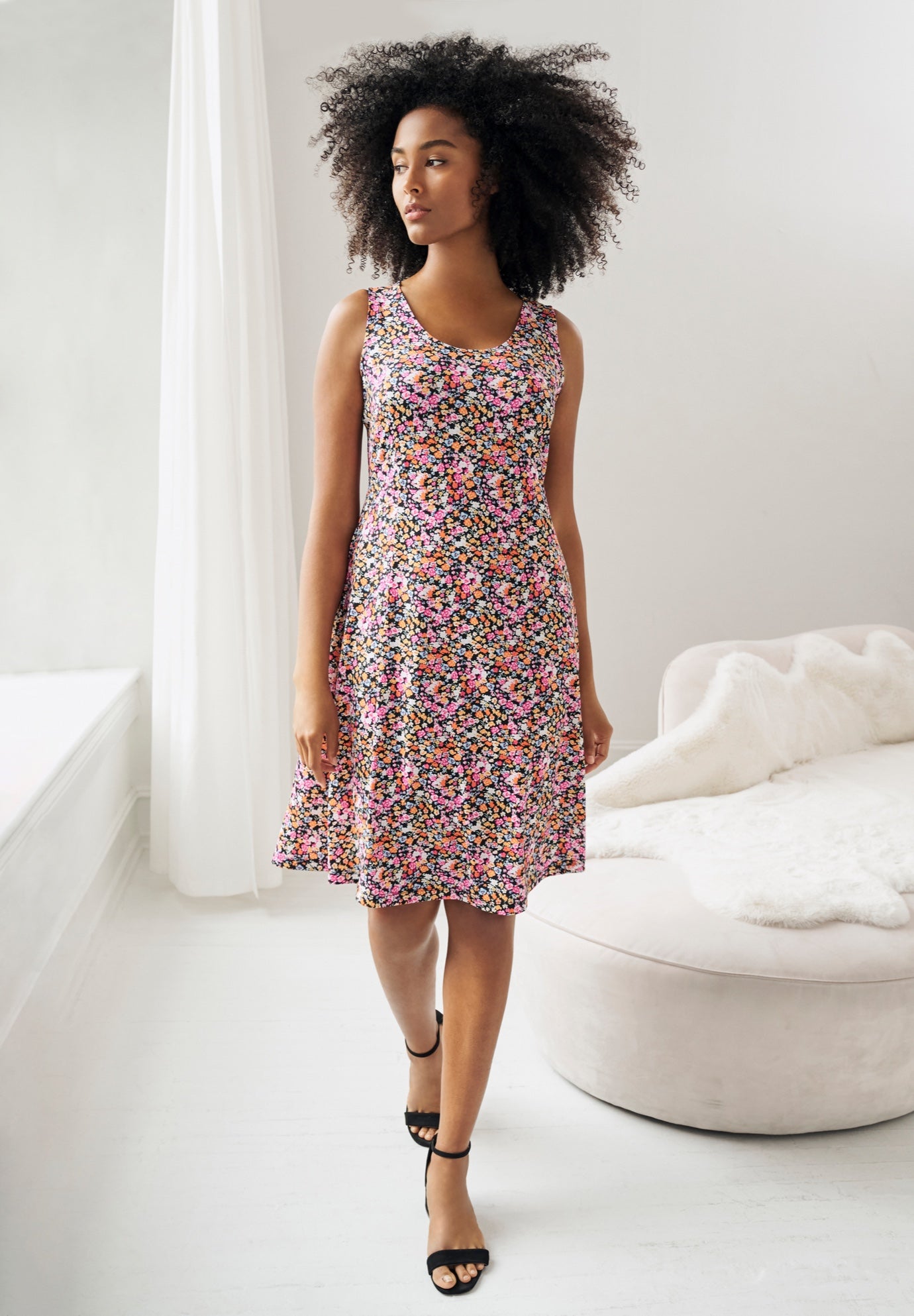 Stretch Knit Scoop Neck Sleeveless Fit And Flare Dress image number 1