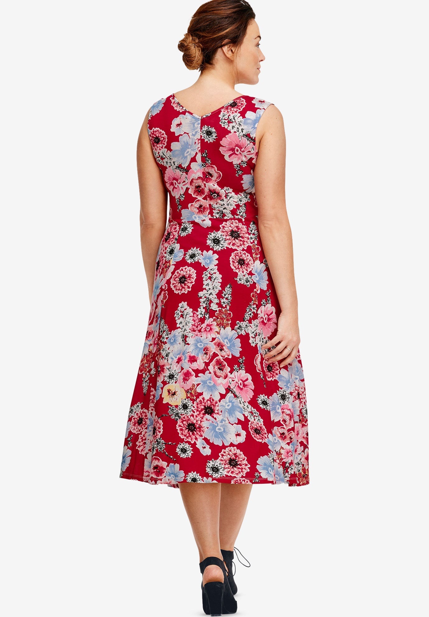 Stretch Knit Scoop Neck Sleeveless Fit And Flare Dress image number 1