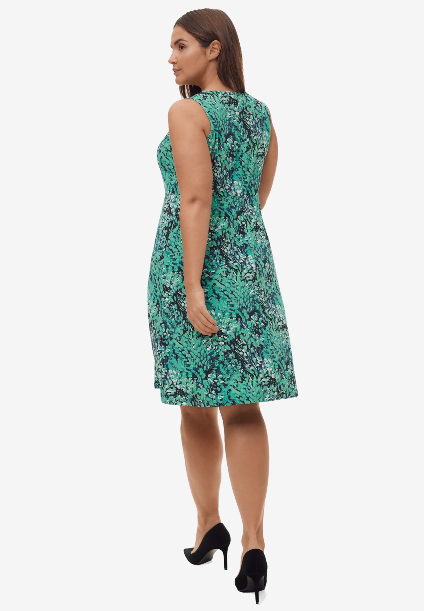 Stretch Knit Scoop Neck Sleeveless Fit And Flare Dress image number 1