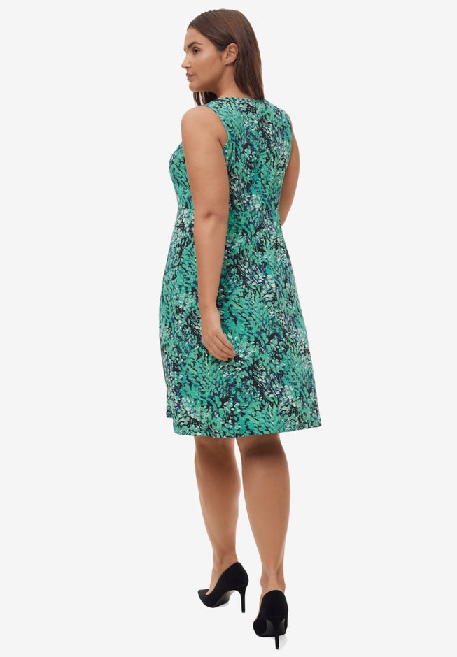 Stretch Knit Scoop Neck Sleeveless Fit And Flare Dress image number 1