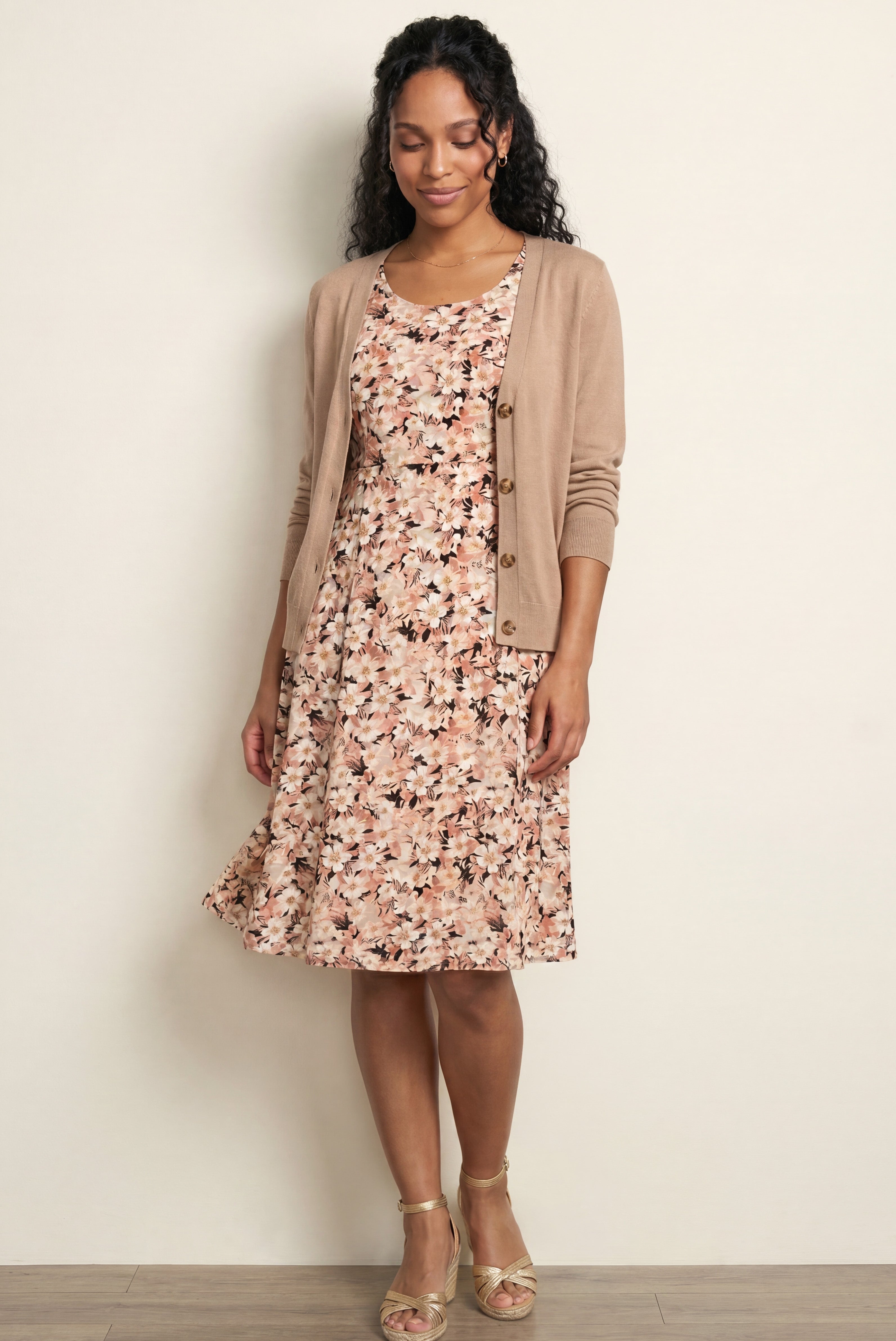 Stretch Jersey Knit Sleeveless Scoop Neck Fit and Flare Dress image number 1