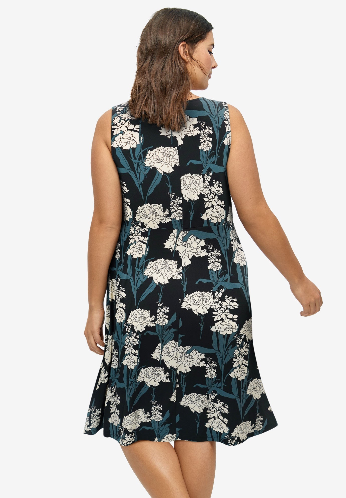 Stretch Knit Scoop Neck Sleeveless Fit And Flare Dress image number 1