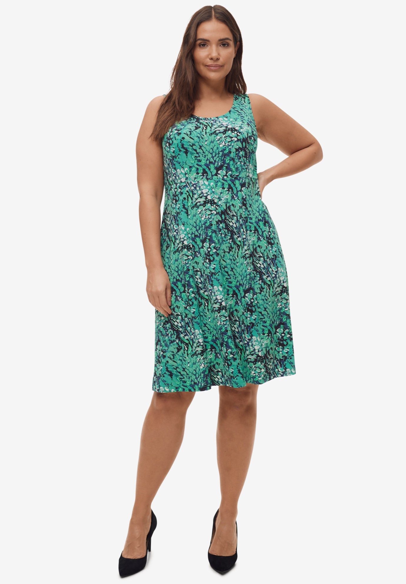 Stretch Knit Scoop Neck Sleeveless Fit And Flare Dress image number 0