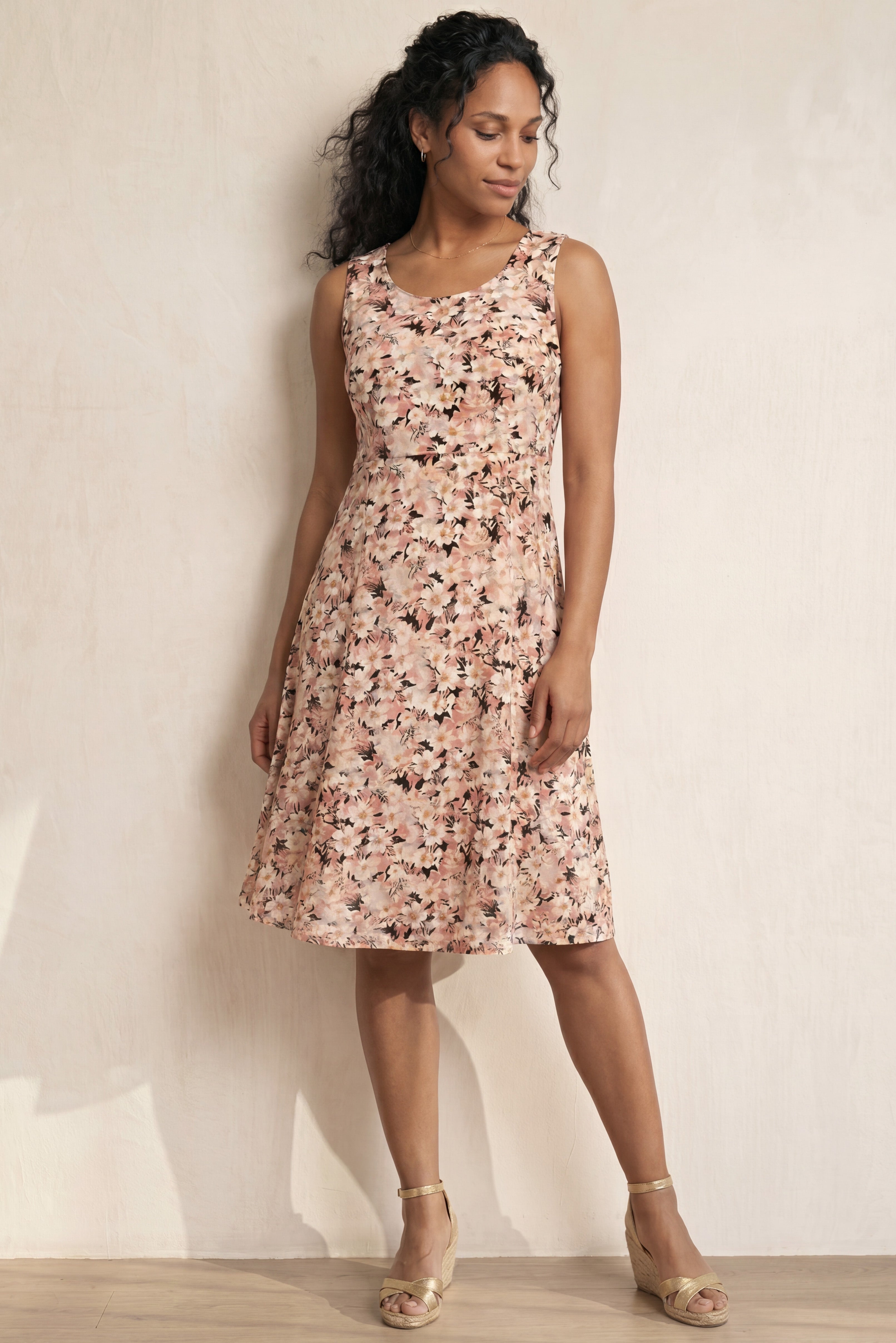 Stretch Jersey Knit Sleeveless Scoop Neck Fit and Flare Dress image number 0
