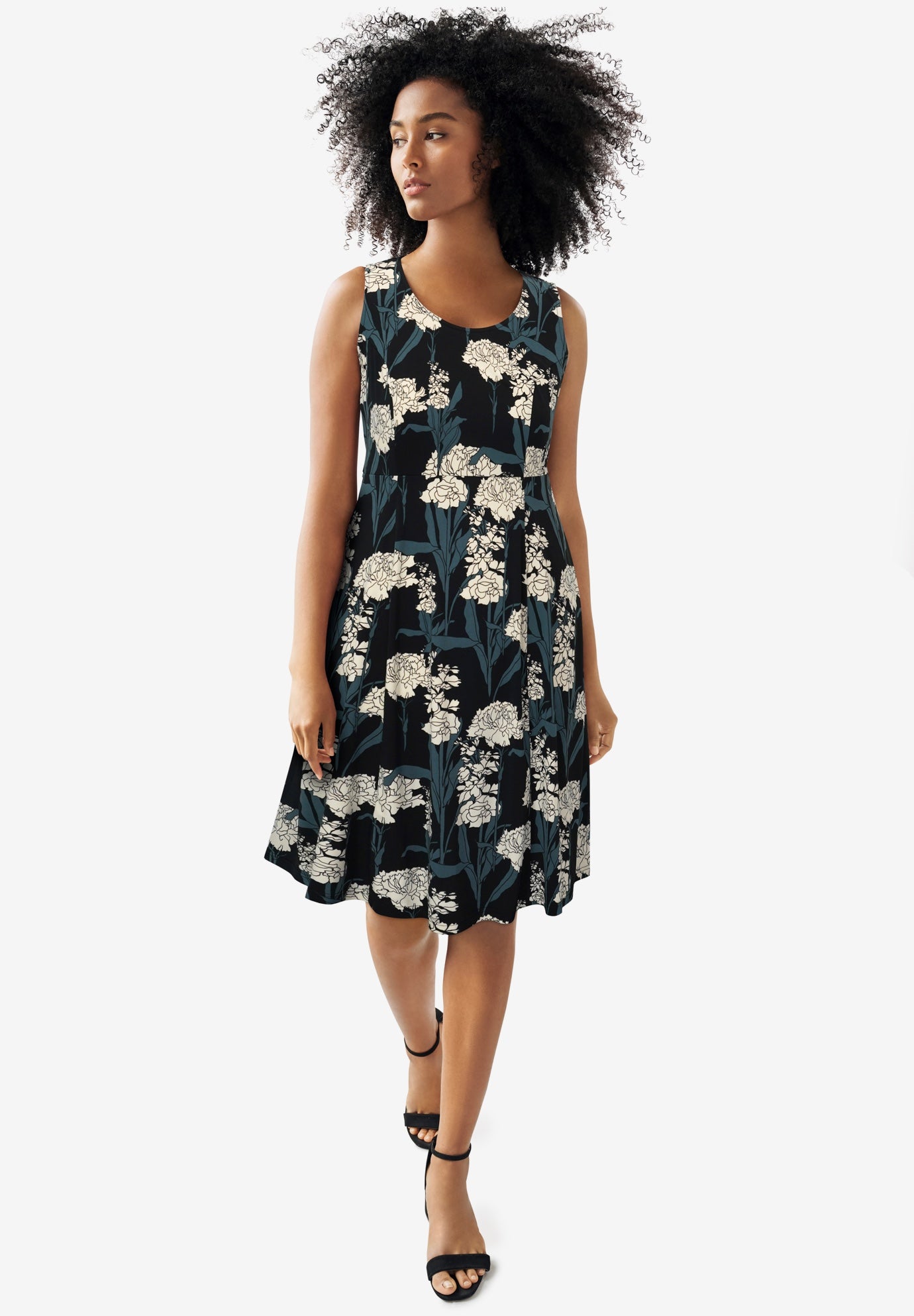 Stretch Knit Scoop Neck Sleeveless Fit And Flare Dress image number 0