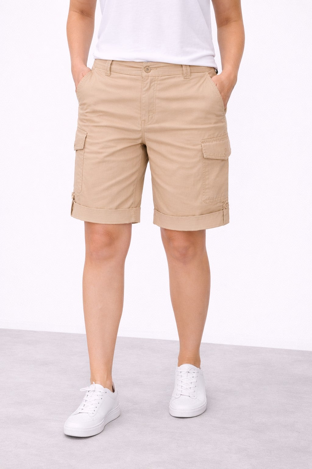 Stretch Mid-rise Cargo Convertible Bermumda Shorts image number 0