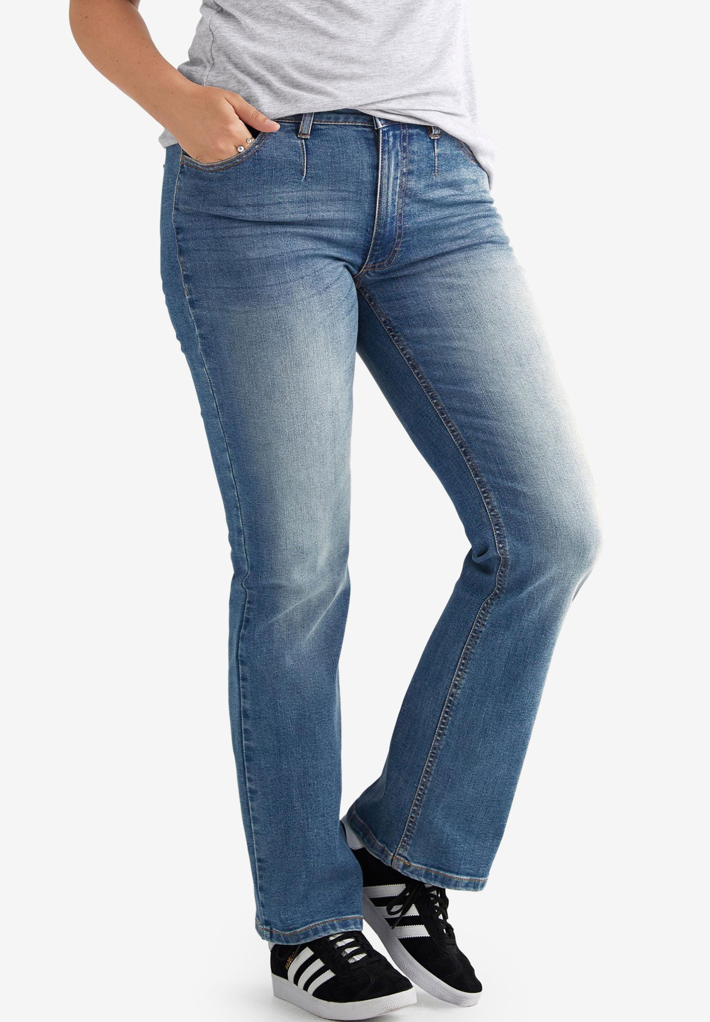 Stretch Mid-rise Adjustable Waist Bootcut Jean image number 0