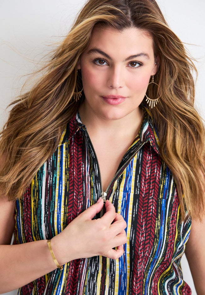 Zip Neck Hi-Low Shirt image number 2