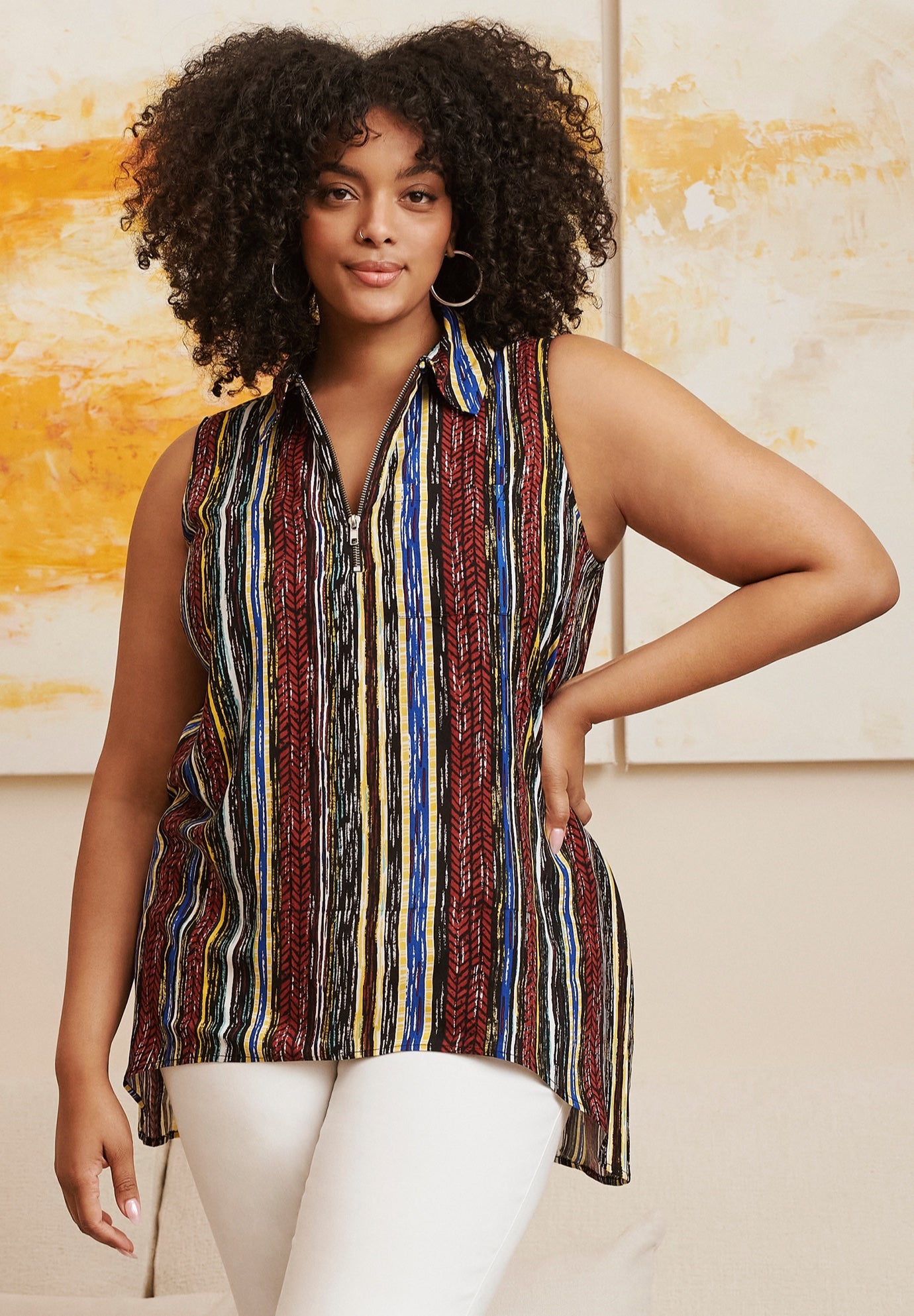 Zip Neck Hi-Low Shirt image number 1