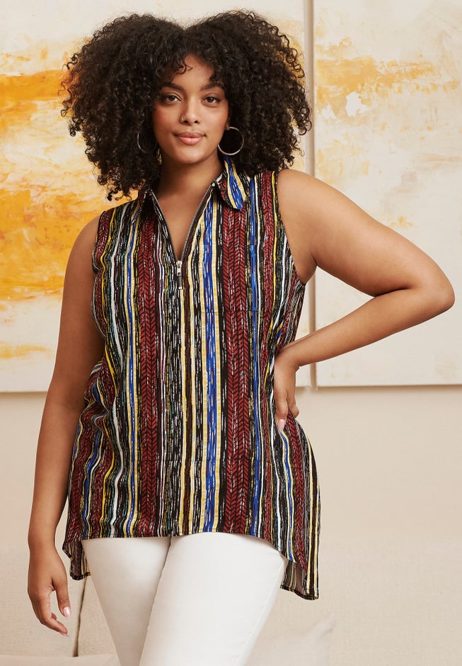 Zip Neck Hi-Low Shirt image number 1