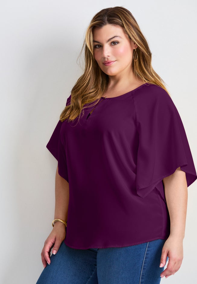 Flutter Sleeve Keyhole Blouse image number 3