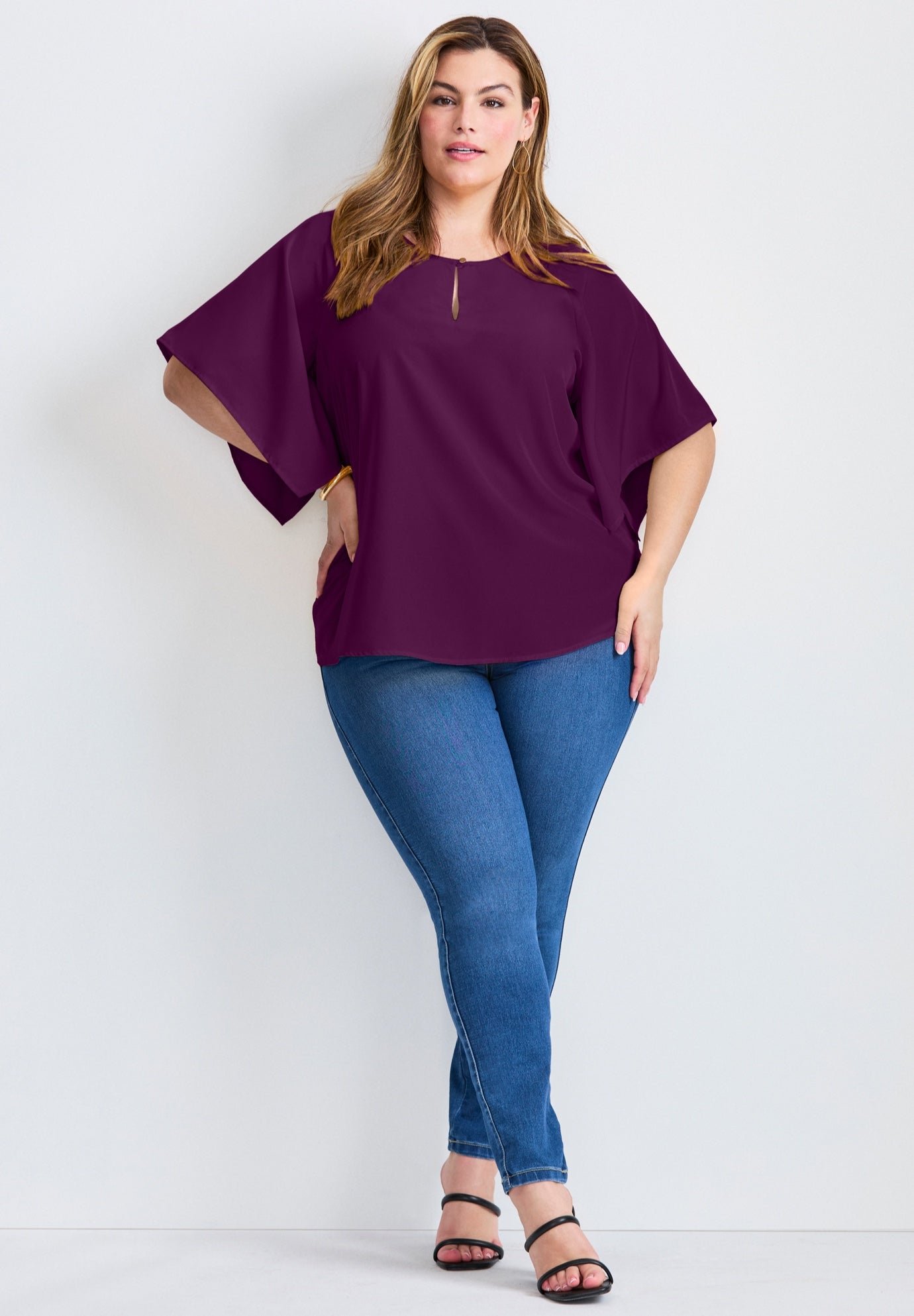 Flutter Sleeve Keyhole Blouse image number 1