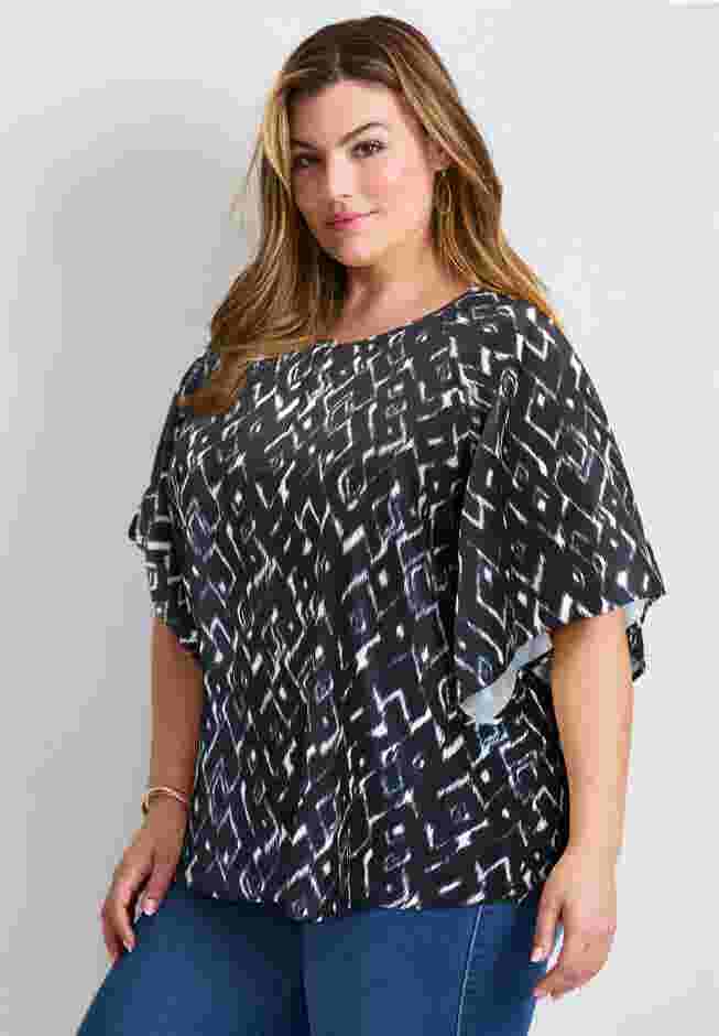 Flutter Sleeve Keyhole Blouse image number 1