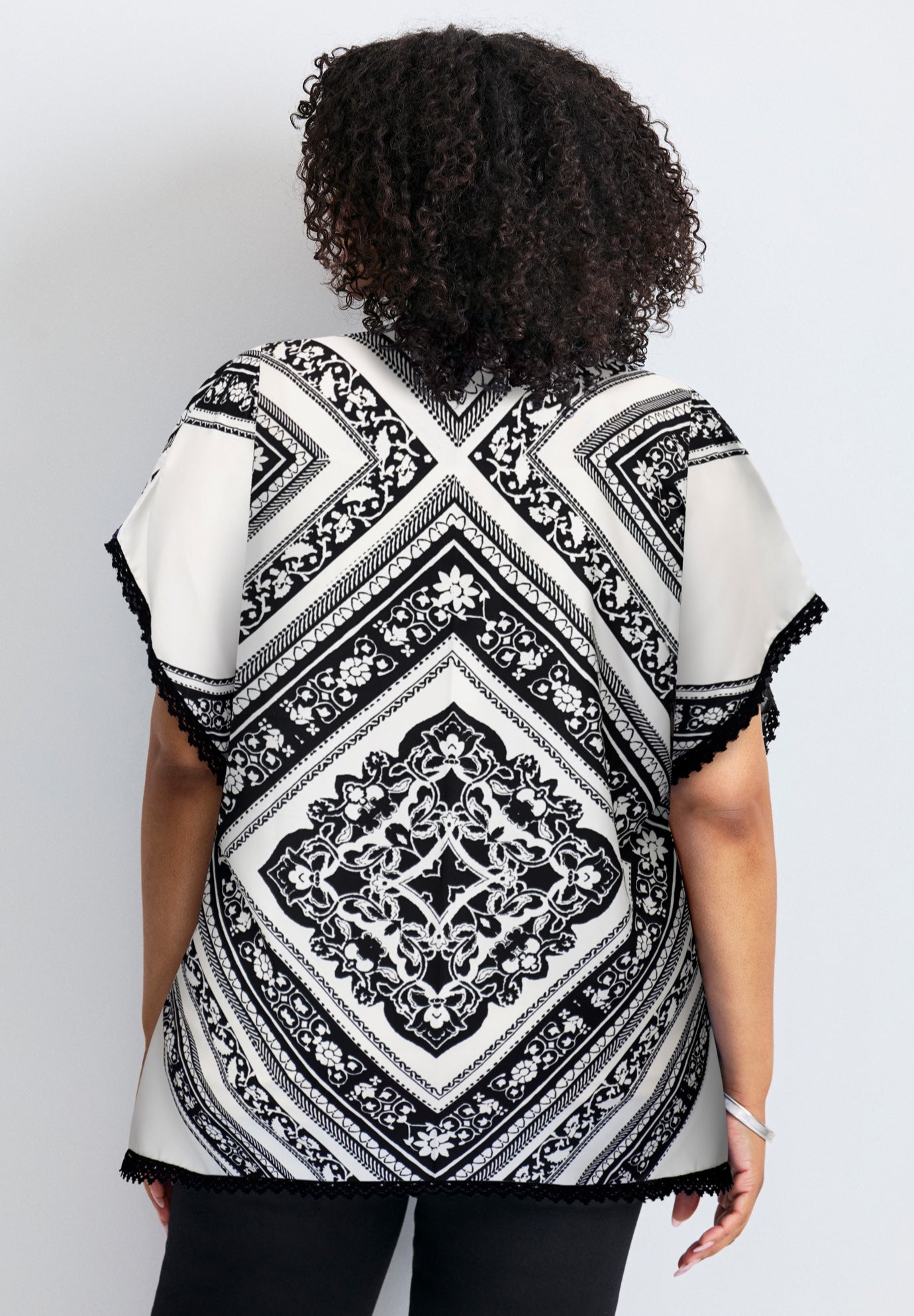 Crochet Trim Poncho Top image number 1