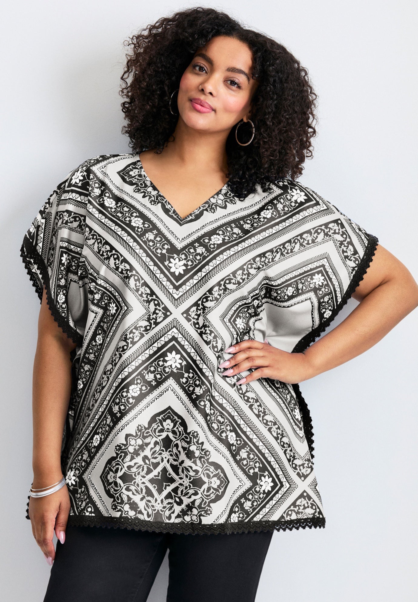 Crochet Trim Poncho Top image number 0