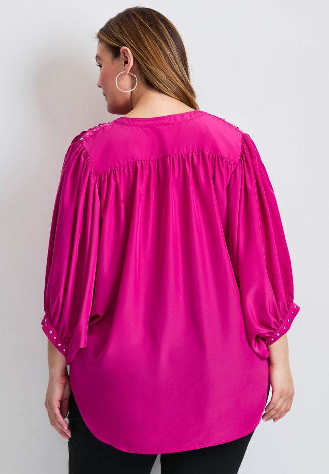 Studded Blouson Sleeve Blouse image number 2