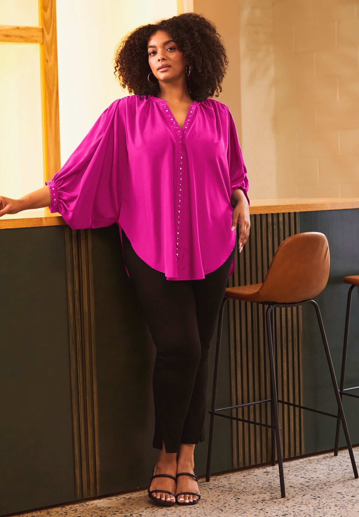 Studded Blouson Sleeve Blouse image number 0