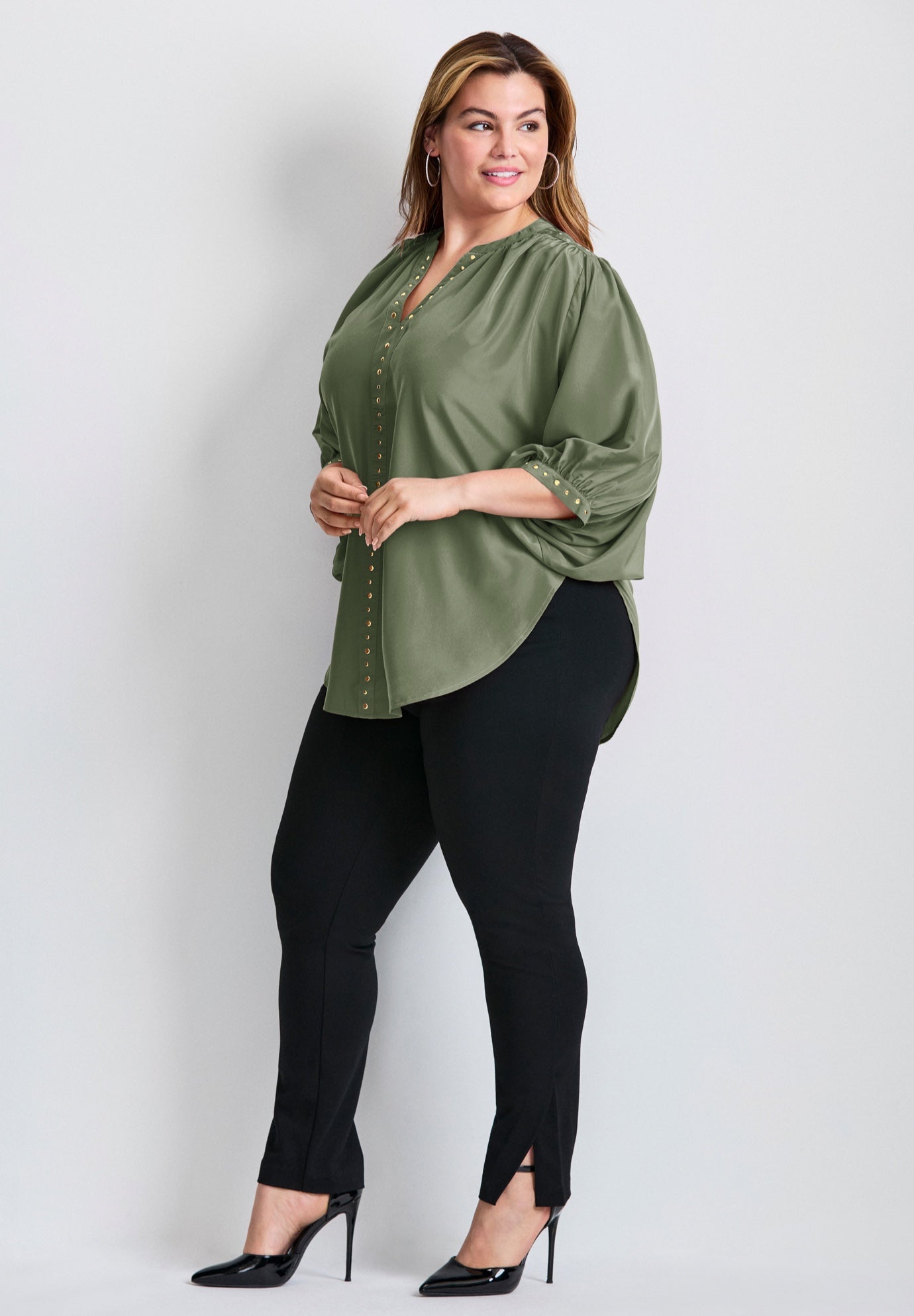 Studded Blouson Sleeve Blouse image number 1