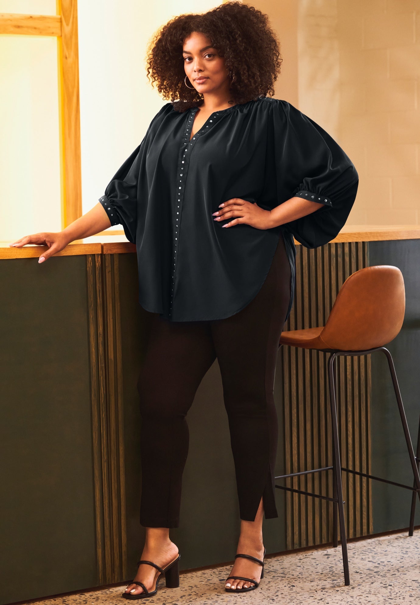 Studded Blouson Sleeve Blouse image number 0