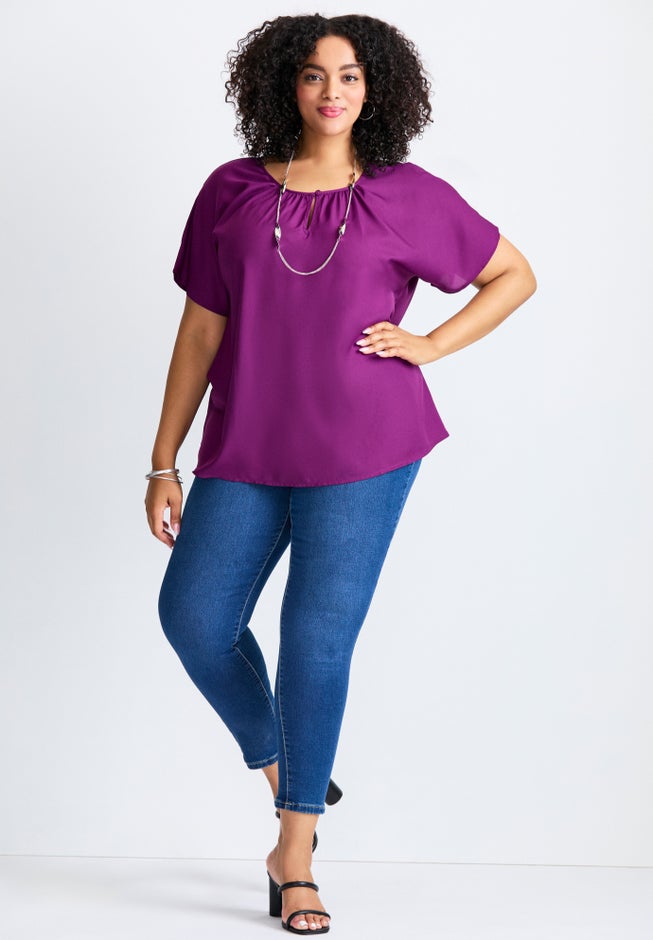 Keyhole Dolman Sleeve Blouse image number 2