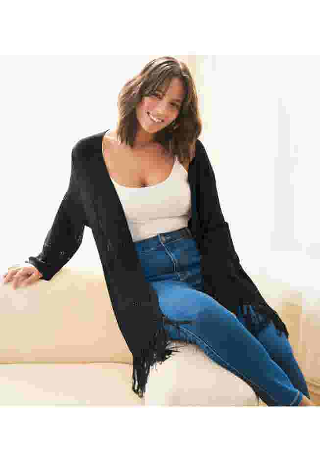 Pointelle Fringe Cardigan image number 1
