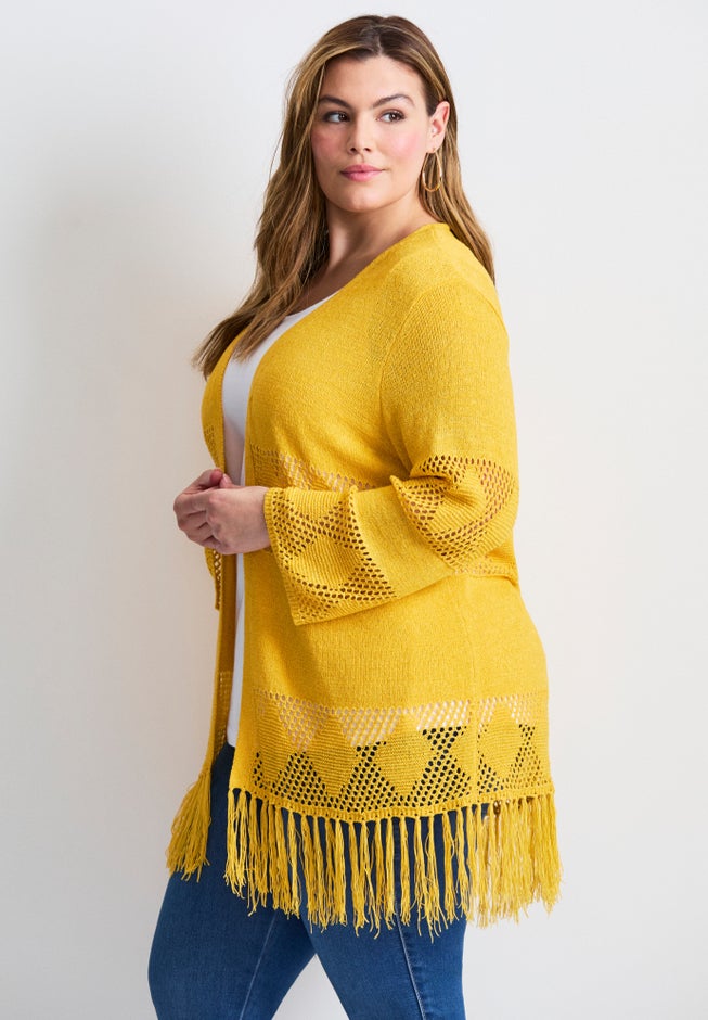 Pointelle Fringe Cardigan image number 3