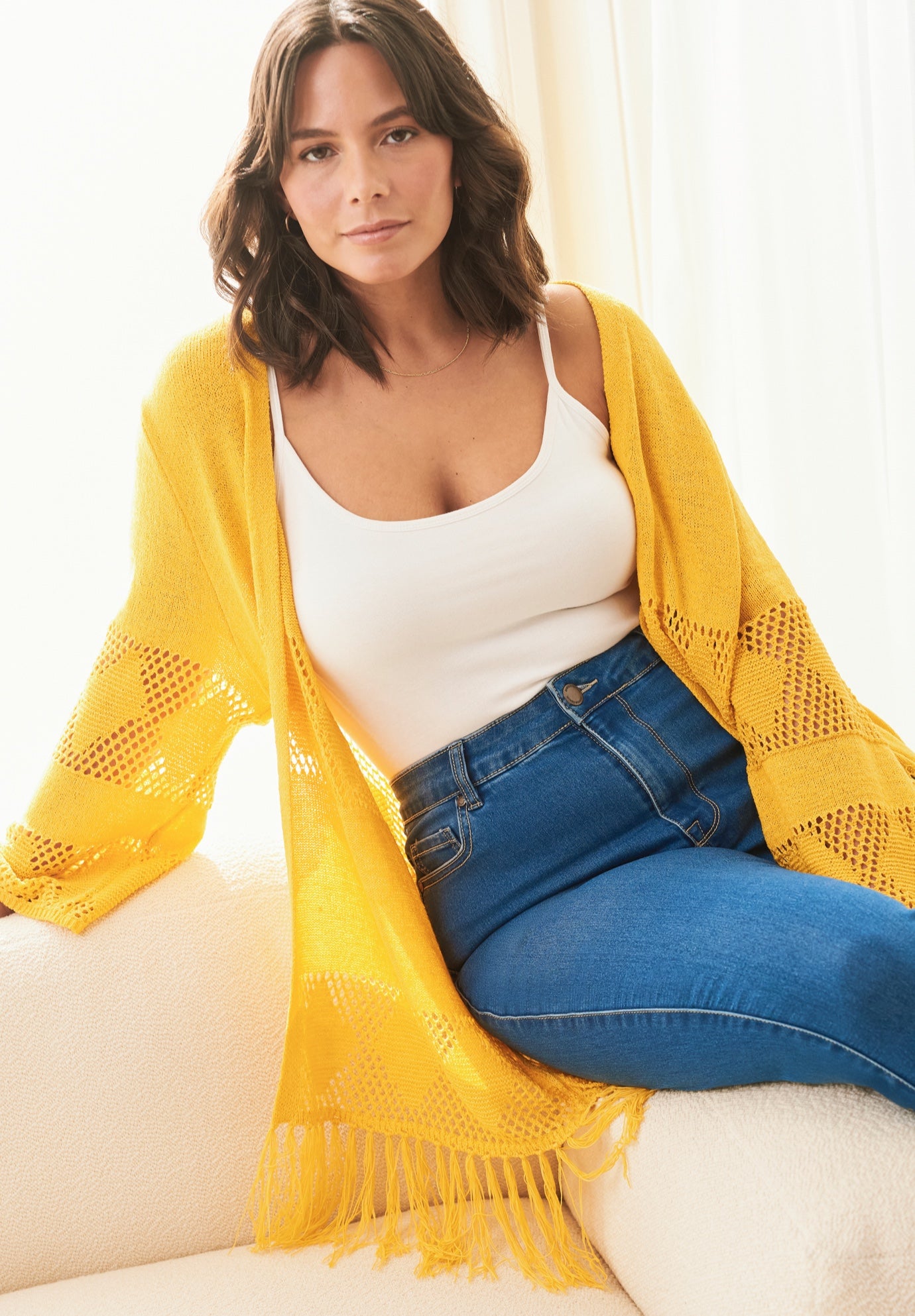 Pointelle Fringe Cardigan image number 1