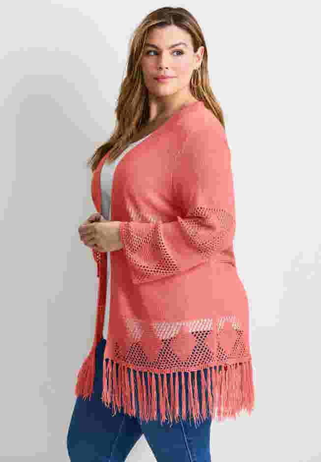 Pointelle Fringe Cardigan image number 3