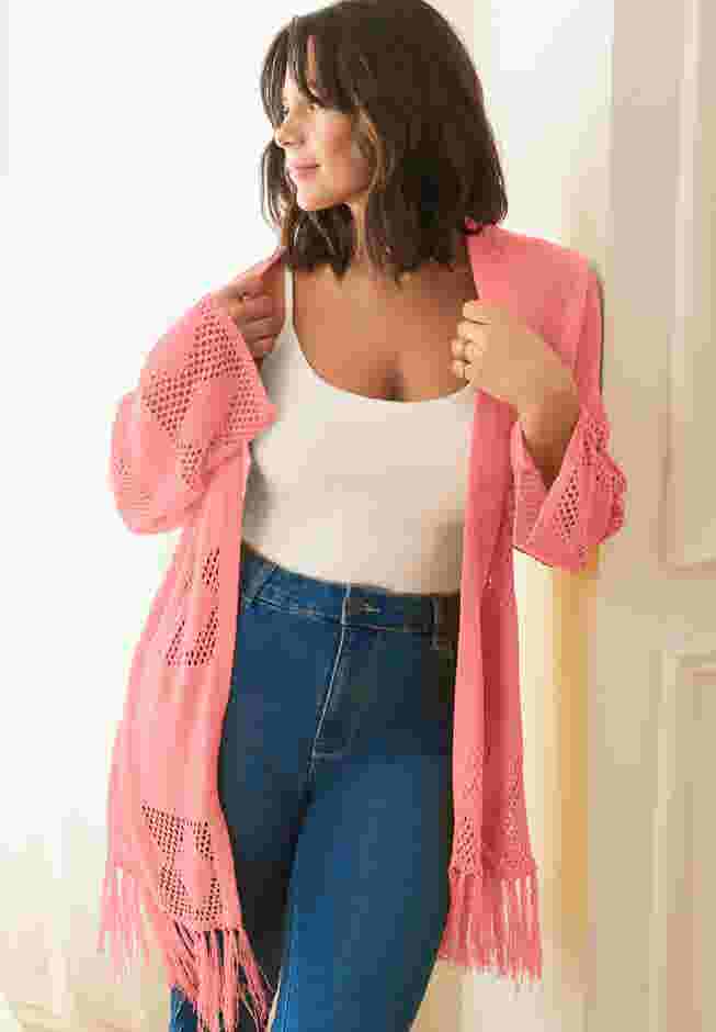 Pointelle Fringe Cardigan image number 1