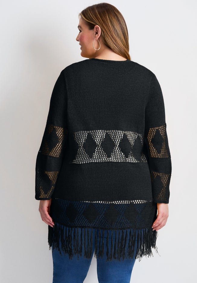 Pointelle Fringe Cardigan image number 3