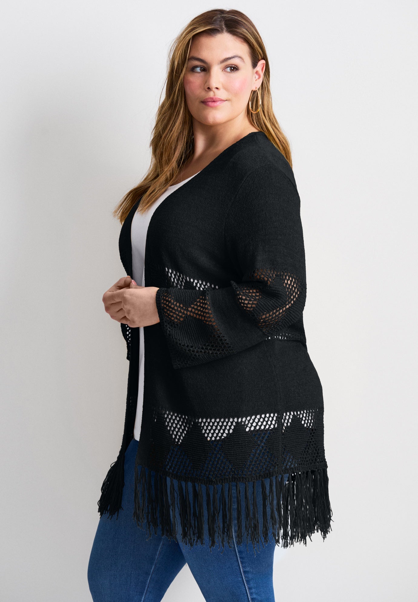 Pointelle Fringe Cardigan image number 4