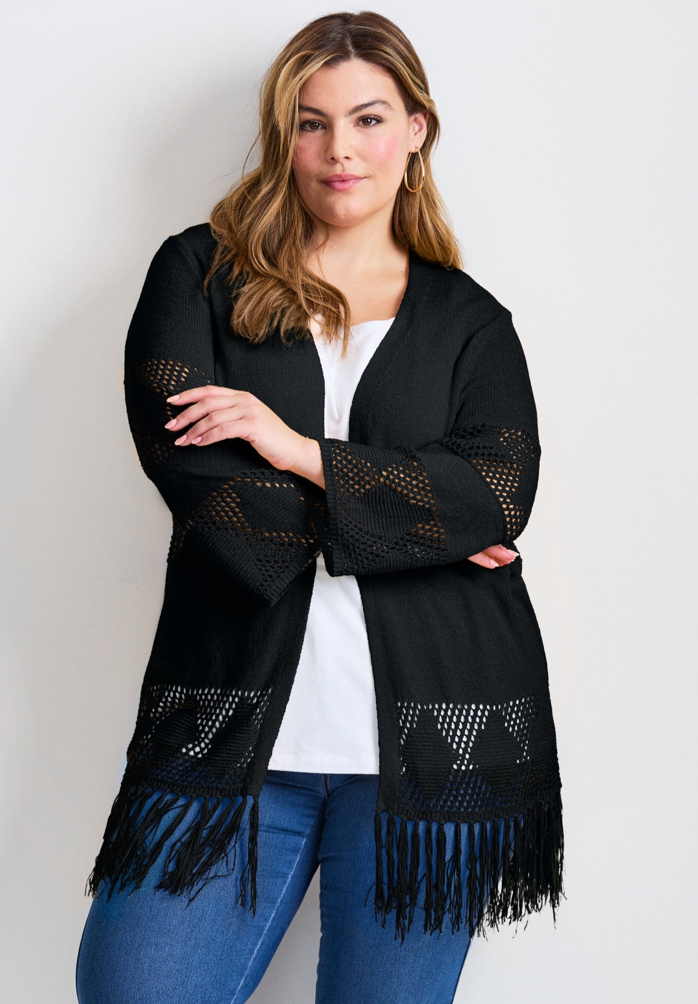 Pointelle Fringe Cardigan image number 0