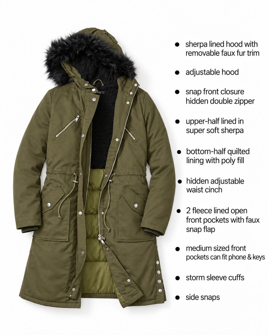 Water-Resistant Cotton A-Line Sherpa-Lined Hooded Parka image number 2