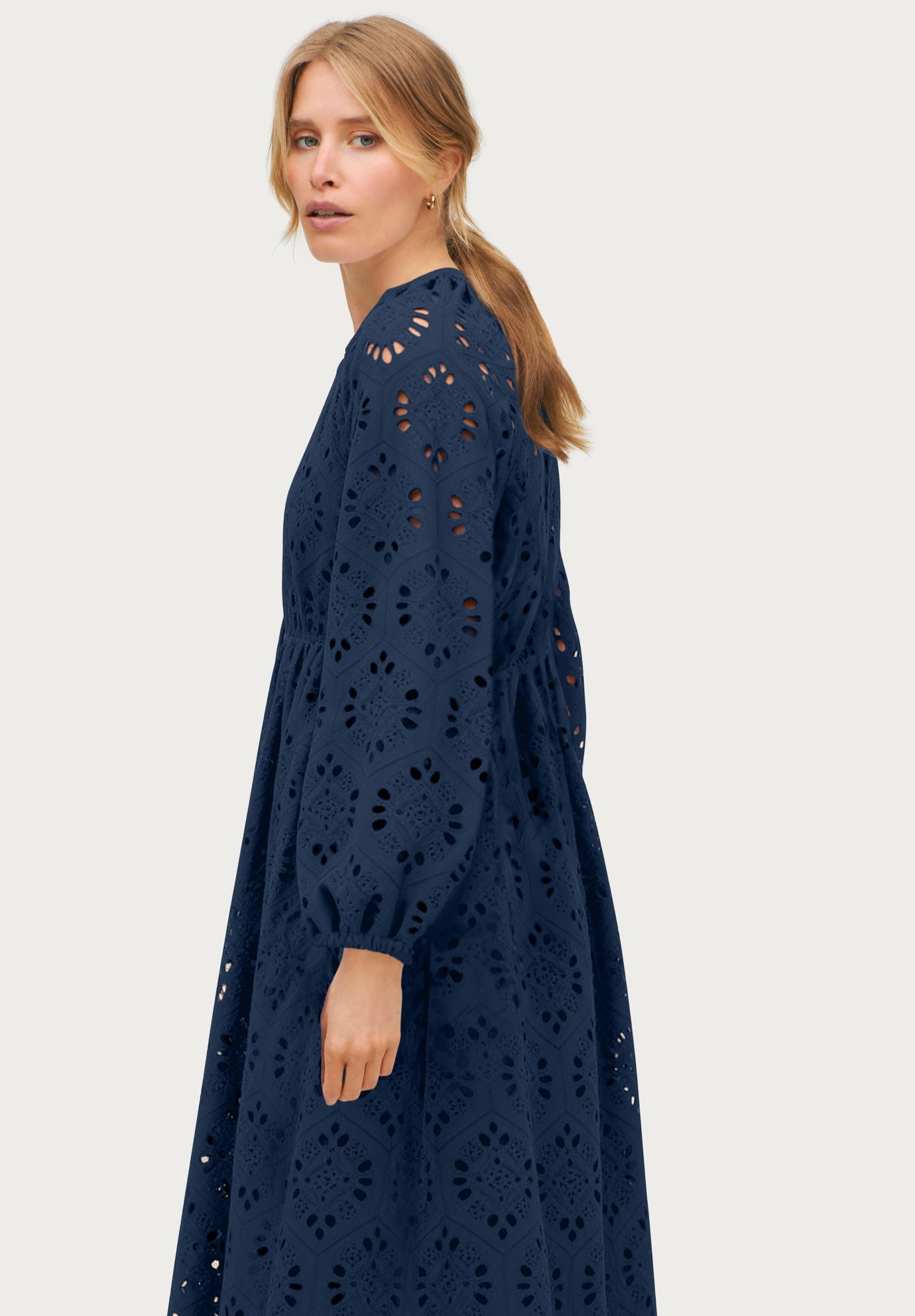 Eyelet Midi Dress with Blouson Sleeves image number 1