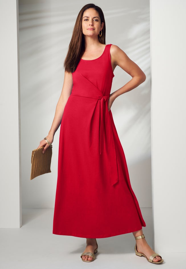 Stretch Cotton Side Tie Maxi Dress | Avenue