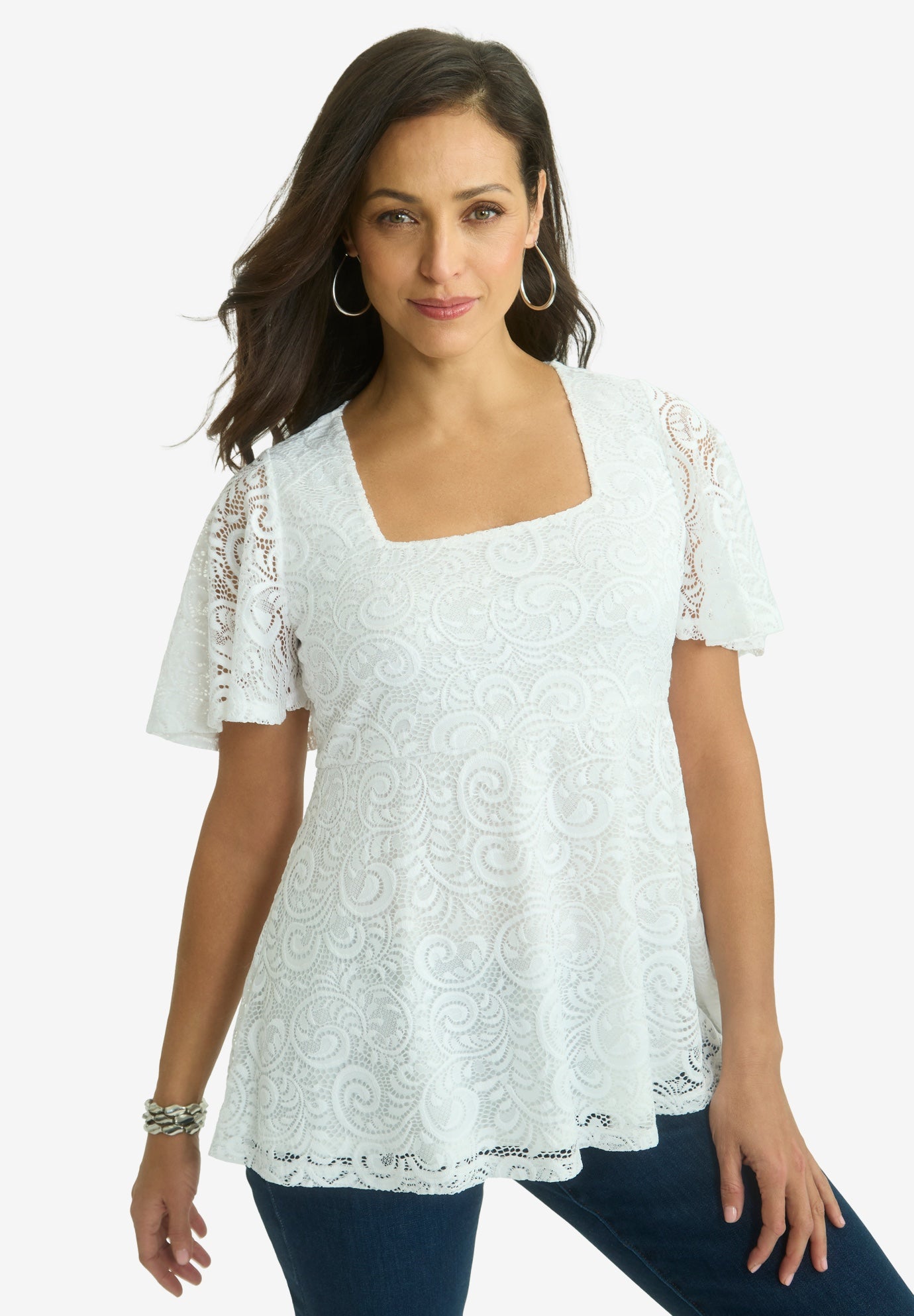 Square Neck Lace Peplum Tunic image number 0
