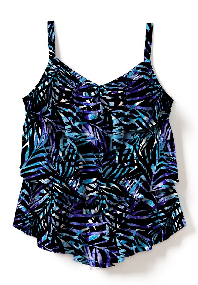 Longer-Length V-Neck Tiered-Ruffle Tummy Control Tankini Top image number 3