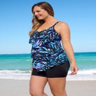 Longer-Length V-Neck Tiered-Ruffle Tummy Control Tankini Top image number 2