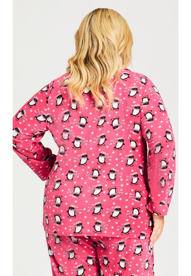 Penguin Button Fleece Sleep Top image number 1