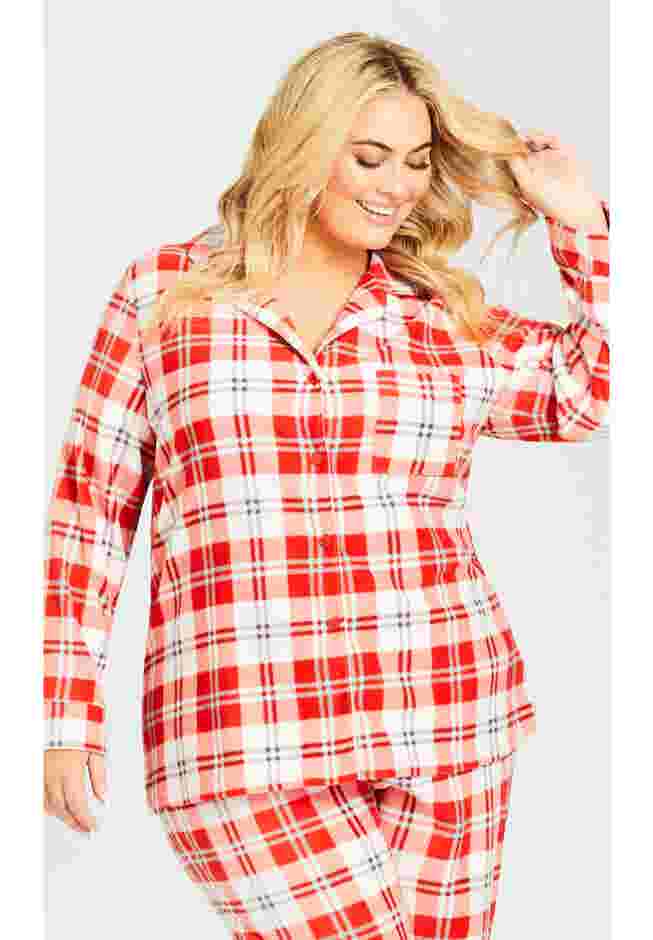 Button Check Fleece Sleep Top image number 0