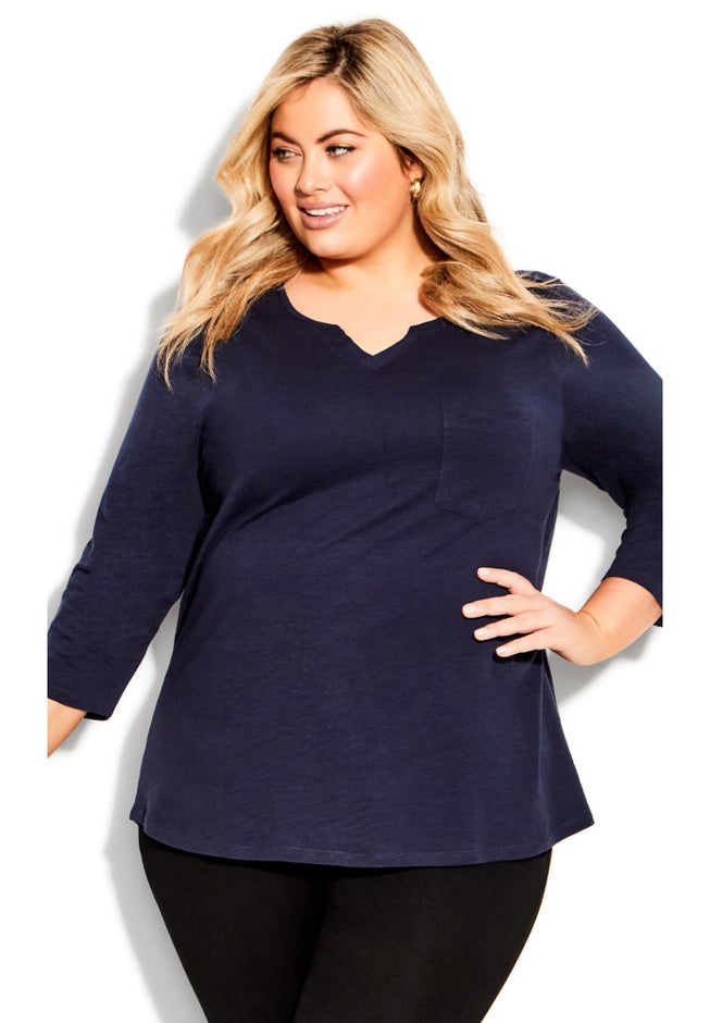 Notch Neck Plain Tee image number 1