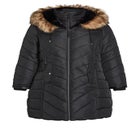 Chevron Faux Fur Hood Long Puffer Coat image number null