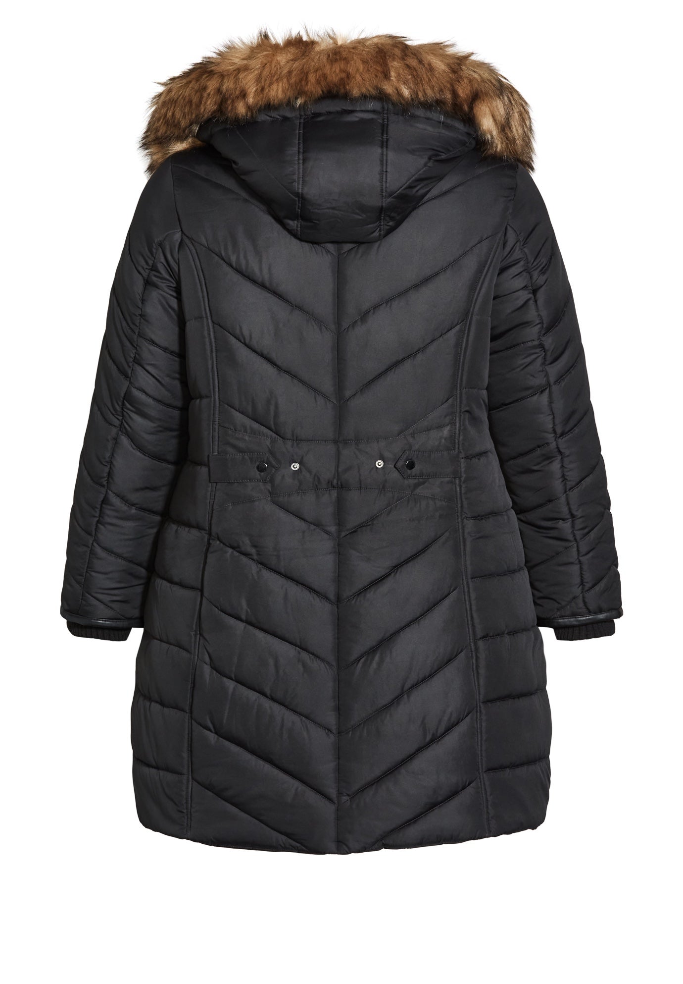 Chevron Faux Fur Hood Long Puffer Coat image number 5