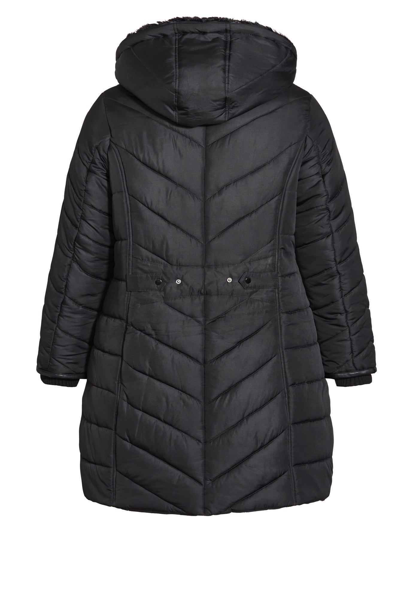 Chevron Faux Fur Hood Long Puffer Coat image number 7