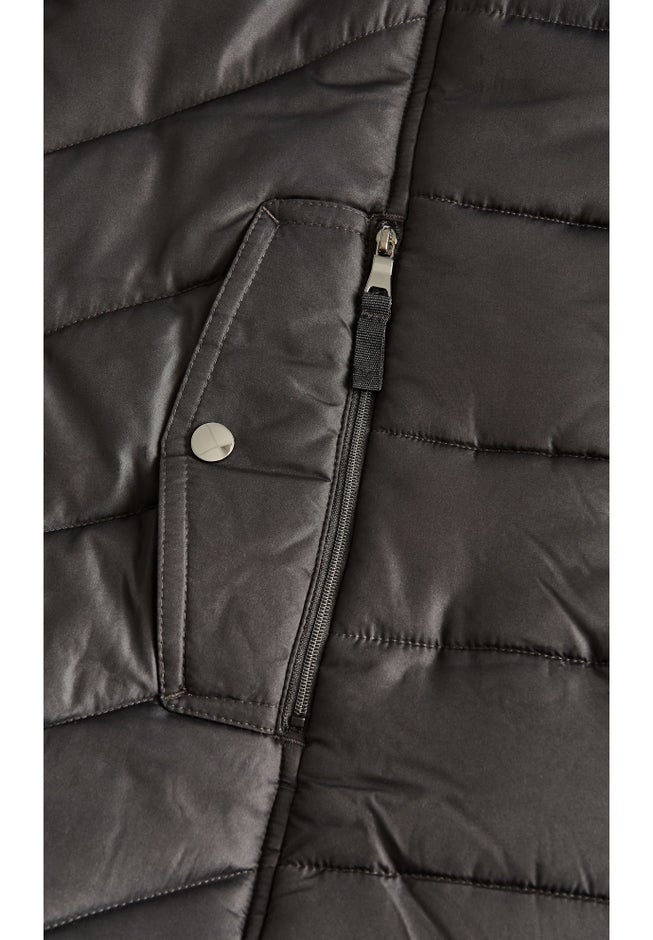 Chevron Faux Fur Hood Long Puffer Coat image number 8