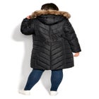 Chevron Faux Fur Hood Long Puffer Coat image number null