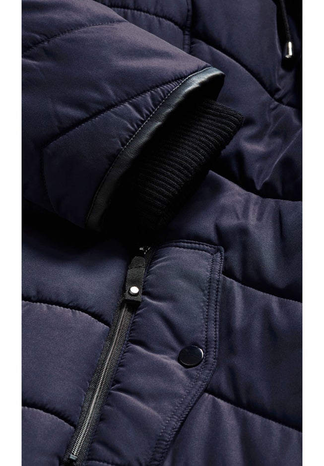 Chevron Faux Fur Hood Long Puffer Coat image number 8