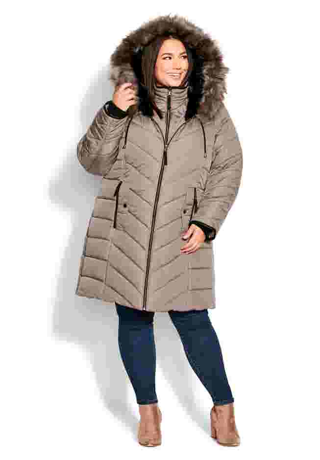 Chevron Faux Fur Hood Long Puffer Coat image number 0