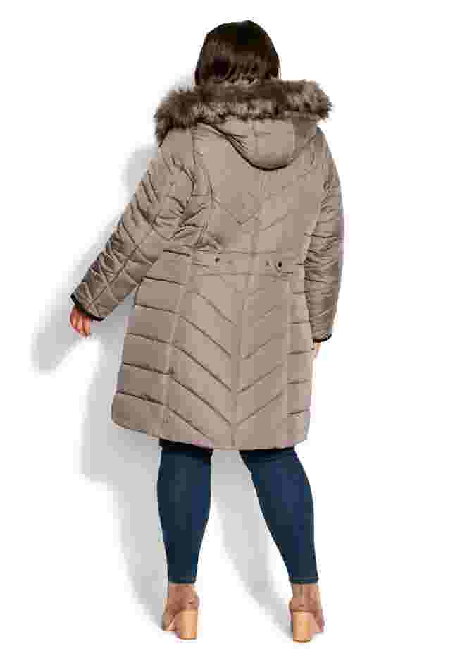 Chevron Faux Fur Hood Long Puffer Coat image number 2
